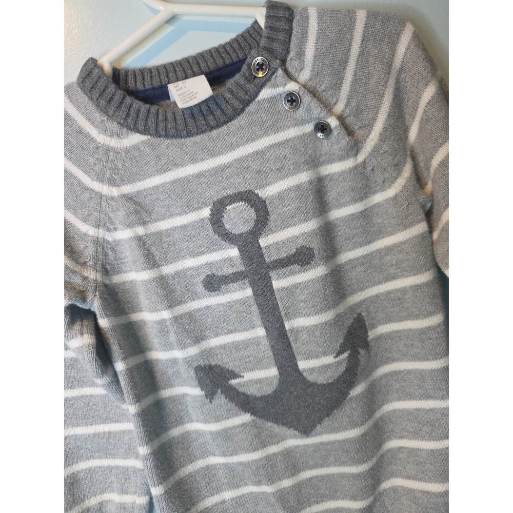 H&M Toddler Boy's Gray White Striped Pullover Sweater‎ Gray Anchor Size 2